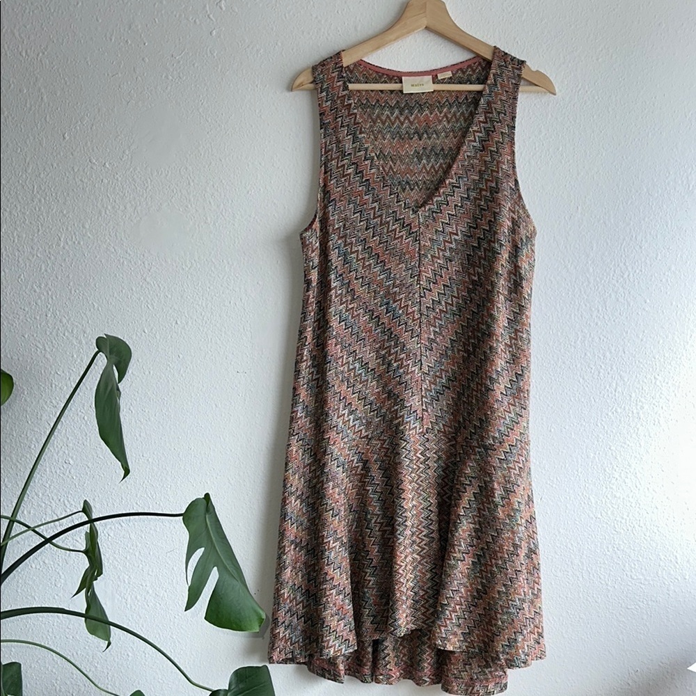 Anthropologie Maeve Westwater Chevron Knit V Neck Dress Sz. L - Picture 2 of 12
